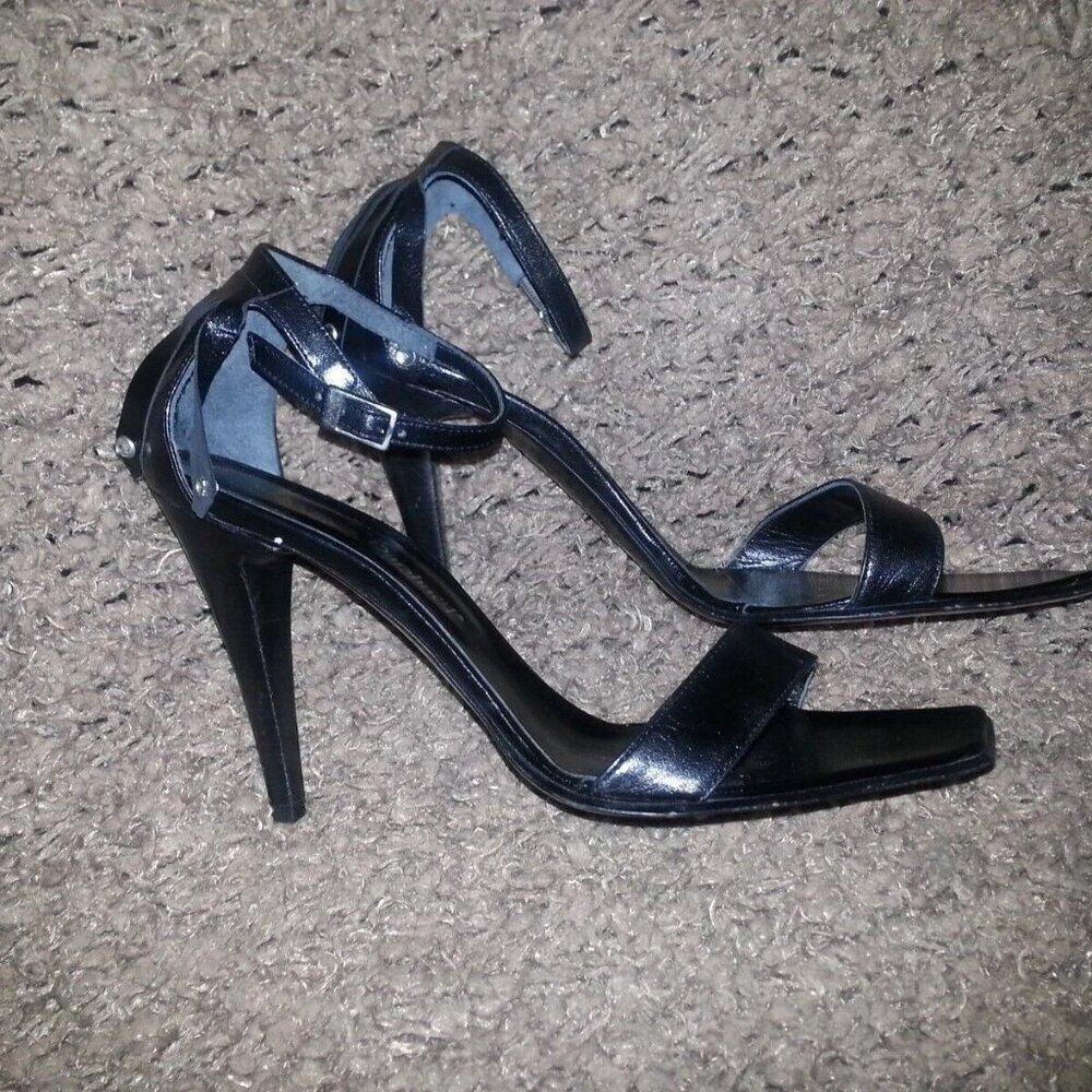 JACQUES RAPHAEL-ITALY-Black Leather Ankle Wrap-Jeweled Kilty Sandals-Sz 37-NEW - Picture 7 of 8